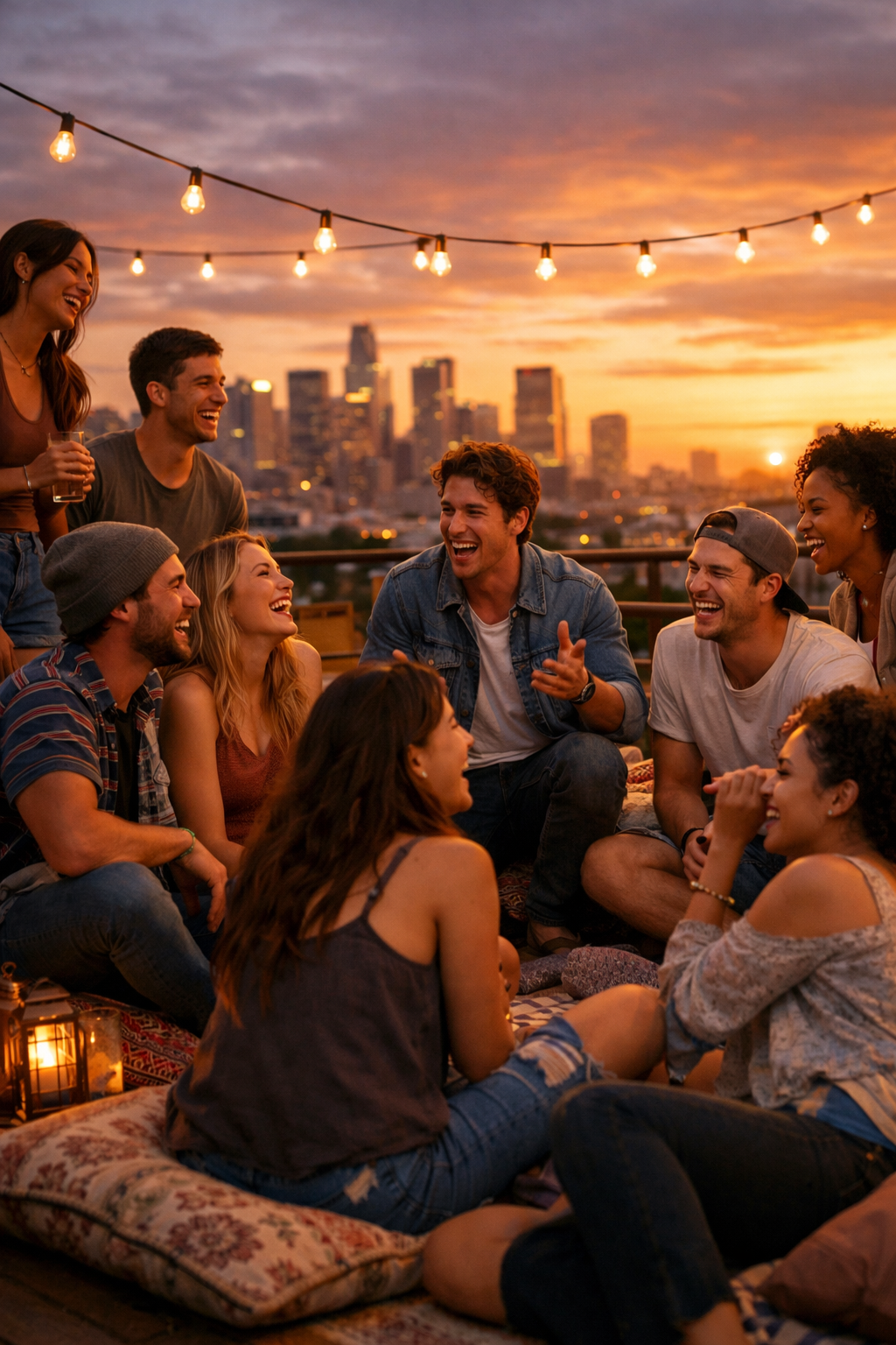 Good Vibes rooftop gathering at sunset