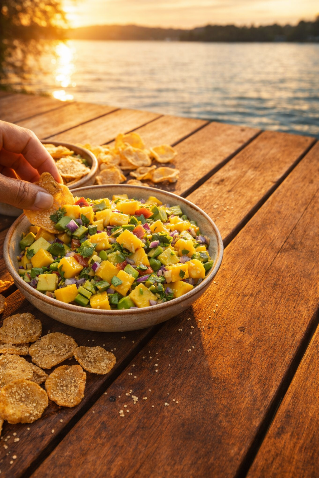 Quinoa Chips + Mango Salsa sunset moment